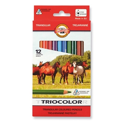 Színes ceruza KOH-I-NOOR 3142 Tricolor háromszögletű vastag lovak 12 db/készlet