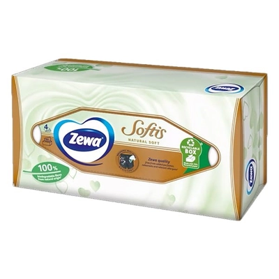 Papírzsebkendő ZEWA Softis Natural Soft 4 rétegű 80 darabos dobozos