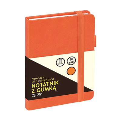 Jegyzetfüzet GRAND A/6 80 lapos gumis puha narancssárga fedelű kockás