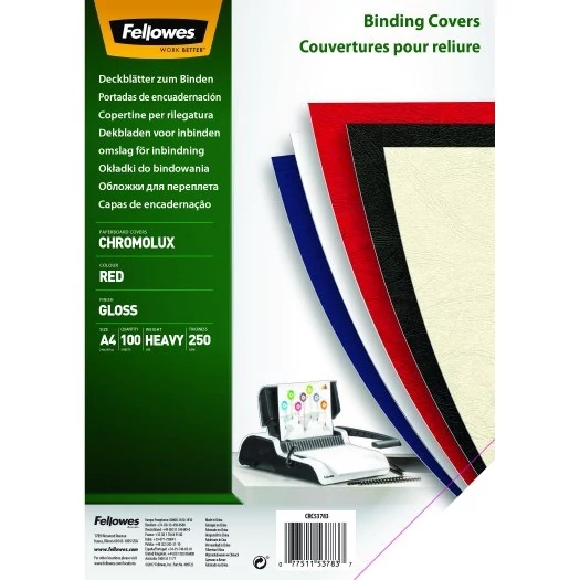 Hátlap FELLOWES Chromolux A/4 250 g fényes piros 100/csom