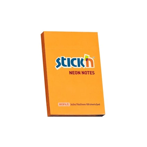 Öntapadós jegyzettömb STICK`N 76x51mm neon narancs 100 lap