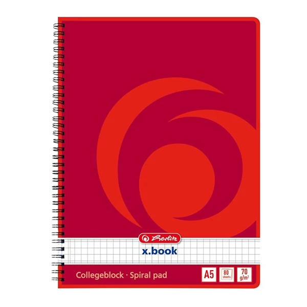 Spirálfüzet kockás HERLITZ A/5 80 lapos perforált lyukasztott