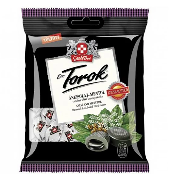 Töltött keménycukorka DR. TOROK ánizsolajjal és mentollal 75 g